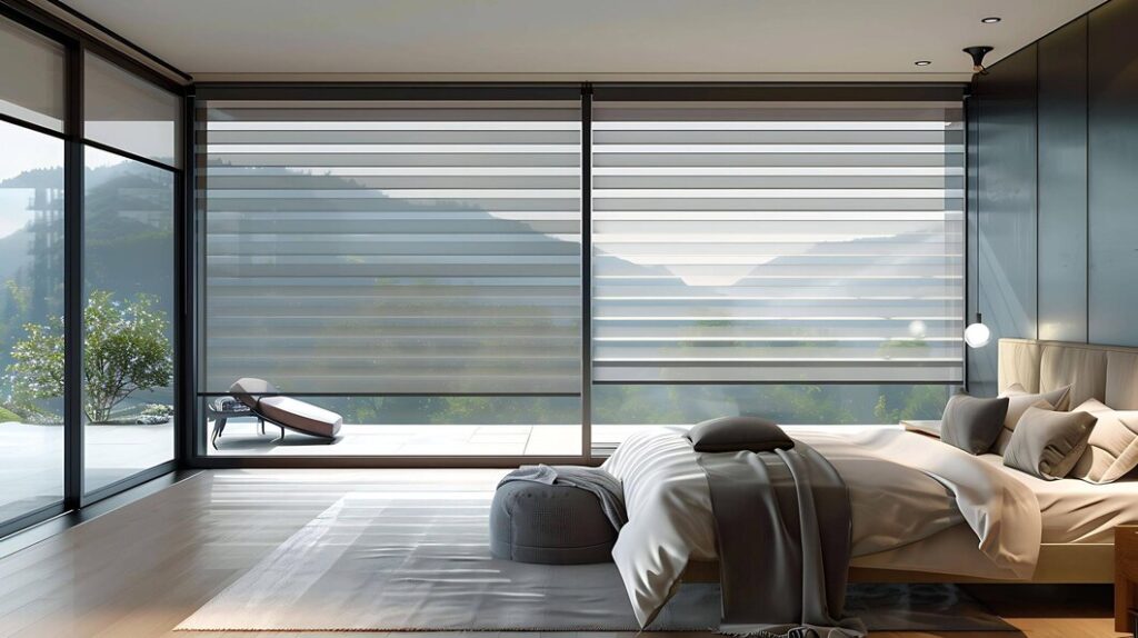 Modern bedroom with nice rollout blinds