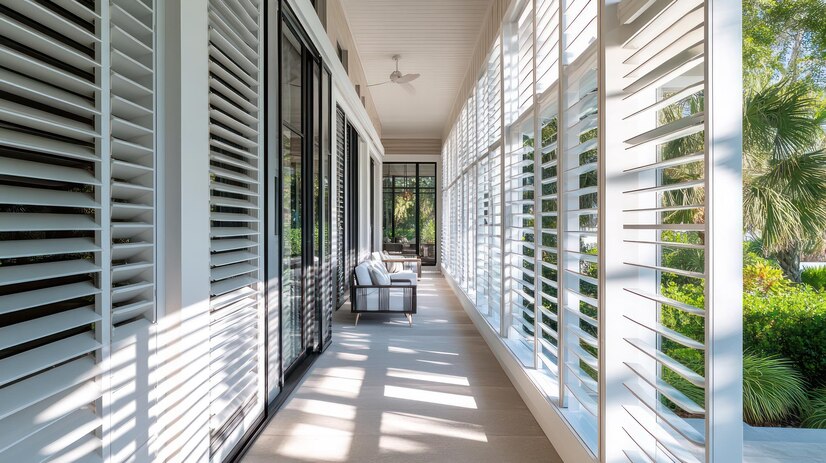 roman shades in entry hall